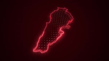 3 Boyutlu Hareketli Neon Kırmızı Lübnan Haritası Sınırlar Çizgisi Döngü Arkaplanı