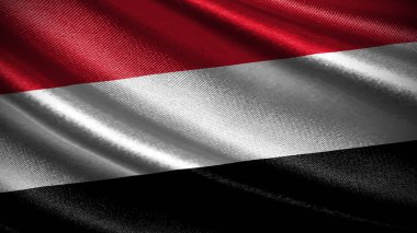 Realistic Yemen flag featuring a silky wave texture, horizontal tricolor design of red, white, and black symbolizing unity, peace, and the country's rich history. clipart