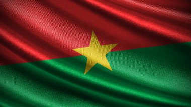 Realistic Burkina Faso flag featuring a silky wave texture, red and green horizontal stripes with a central yellow star symbolizing unity and progress. clipart