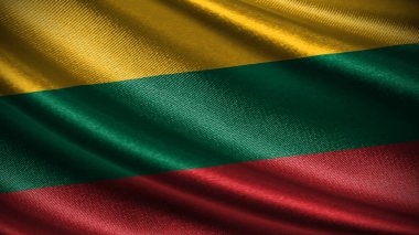 Realistic Lithuania flag featuring a silky wave texture, horizontal tricolor design of yellow, green, and red symbolizing prosperity, nature, and courage. clipart