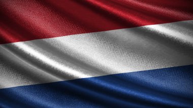 Realistic Netherlands flag featuring a silky wave texture, with red, white, and blue horizontal stripes symbolizing the nation's pride, freedom, and history. clipart