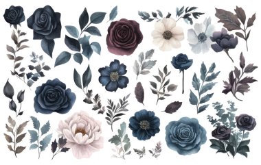 Dark and Moody Floral Elements with Foliage Variety clipart