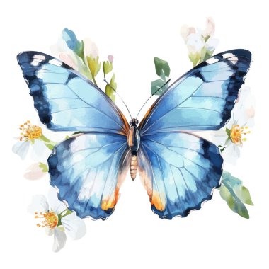 Vibrant Blue Butterfly with White Floral Accents clipart