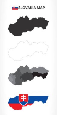 Ayrıntılı Slovakya Harita Koleksiyonu Taslak, Siluet, Bölgeler ve Bayrak Örtüleri