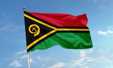 Vanuatu bayrağı kırmızı, yeşil, siyah ve sarı renklerle, domuz dişi ve namele yaprakları geleneği sembolize eder..