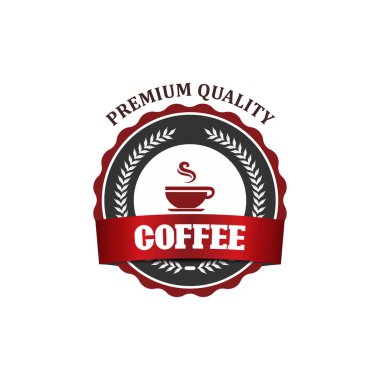 Beyaz arkaplanda izole edilmiş yeşil ve kırmızı kahve etiketi