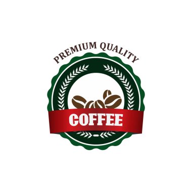 Beyaz arkaplanda izole edilmiş yeşil ve kırmızı kahve etiketi