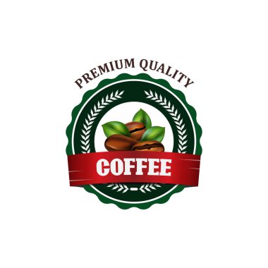 Beyaz arkaplanda izole edilmiş yeşil ve kırmızı kahve etiketi