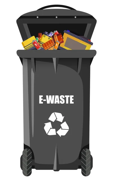 带垃圾电子废物的黑色向量垃圾箱 — 图库矢量图片