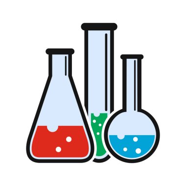 Beyaz arka planda izole edilmiş kimyasal deneyler için basit bir vektör matarası