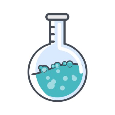 Beyaz arka planda izole edilmiş kimyasal deneyler için basit bir vektör matarası