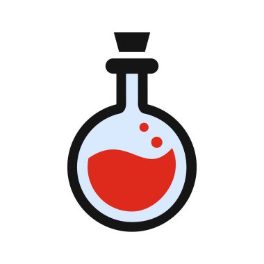 Beyaz arka planda izole edilmiş kimyasal deneyler için basit bir vektör matarası