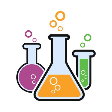 Beyaz arka planda izole edilmiş kimyasal deneyler için basit bir vektör matarası