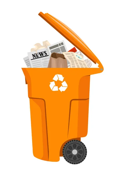 Yellow Vector Trash Container Garbage — Stock Vector