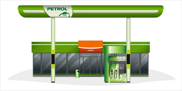 白い背景に隔離された緑色のガソリンスタンドの詳細なベクトルデザイン — ストックベクタ