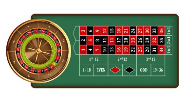 Kumar masasındaki vektör ruleti beyaz arka planda izole edilmiş.