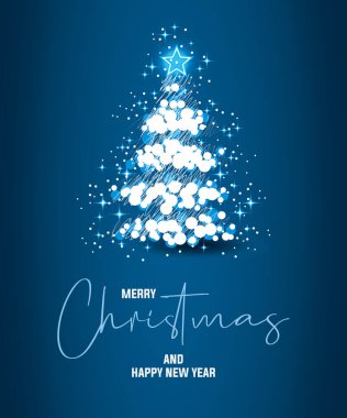 Mavi arka planda yapılmış vektör mutlu noel kartı