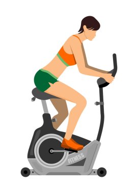 Beyaz arka planda izole edilmiş bisiklet eğitmenindeki vektör kız