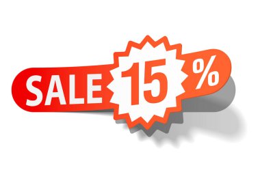 Beyaz arkaplanda% 15 indirimli vektör etiketi