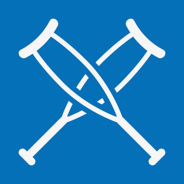 Beyaz arkaplanda izole edilmiş çapraz koltuk değnekleri vektör simgesi