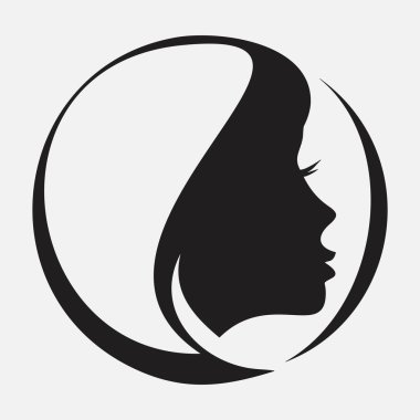 Profildeki kız siluetinin vektör simgesi beyaz arkaplanda izole edildi