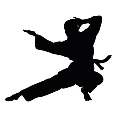 Kimonoda karateka vektör simgesi beyaz arkaplanda izole edildi