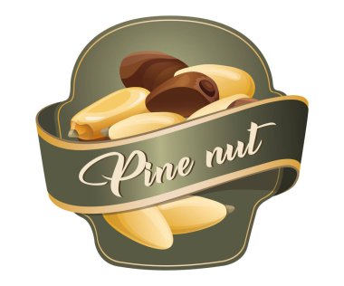 Beyaz arkaplanda çam fıstığı vektör etiketi izole