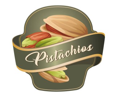 Beyaz arkaplanda Pistachio fındık vektör etiketi