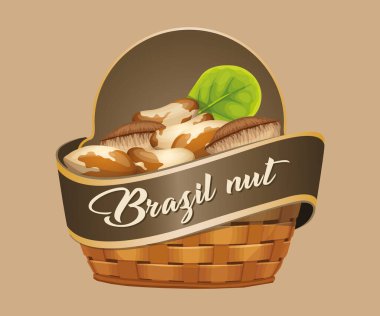 Brezilya fındık vektör etiketi beyaz arkaplanda izole