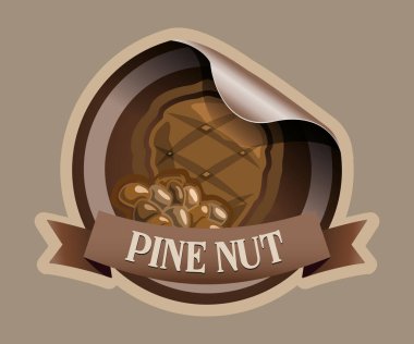 Beyaz arkaplanda çam fıstığı vektör etiketi izole