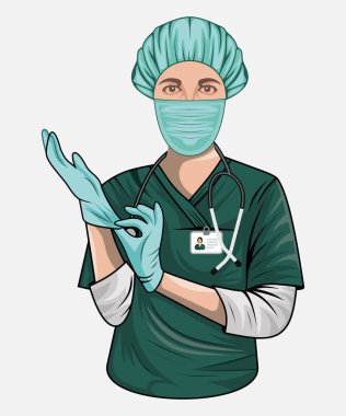 Maskeli vektör cerrahı beyaz arkaplanda izole edildi