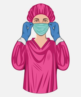 Maskeli vektör cerrahı beyaz arkaplanda izole edildi