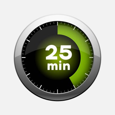 Beyaz arkaplanda 25 dakikalık vektör zamanlayıcısı