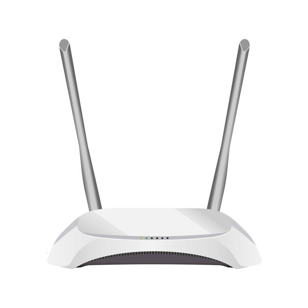 реалистичный вектор белый Wi-Fi маршрутизатор изолирован на белом фоне