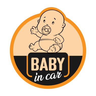 Beyaz arkaplanda izole edilmiş arabadaki bebek vektörü