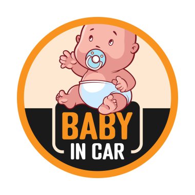 Beyaz arkaplanda izole edilmiş arabadaki bebek vektörü