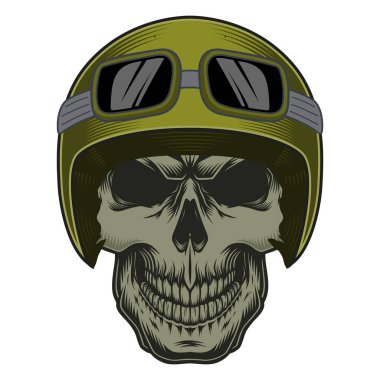 Beyaz arkaplanda izole edilmiş kask içindeki vektör kafatası