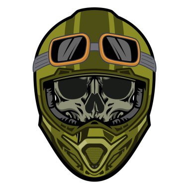 Beyaz arkaplanda izole edilmiş kask içindeki vektör kafatası