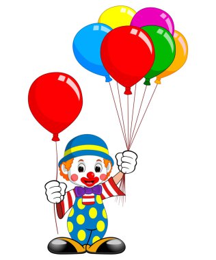 Beyaz arkaplanda balonları olan vektör palyaço