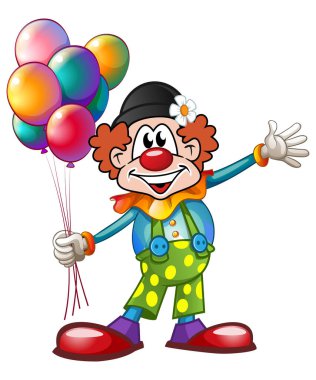 Beyaz arkaplanda balonları olan vektör palyaço