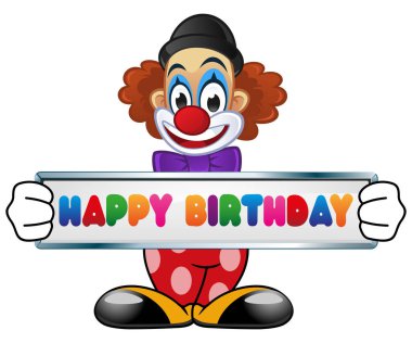 vector clown with happy birthday sign isolated on white background clipart