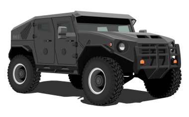 Gri renkte yapılmış gerçekçi vektör askeri kamyon beyaz arka planda izole edildi