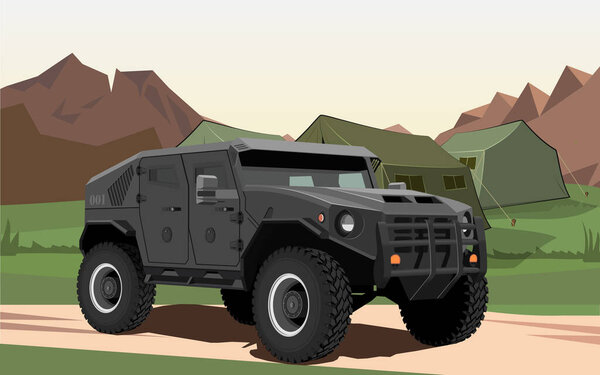 военная векторная бронетехника на фоне военной базы