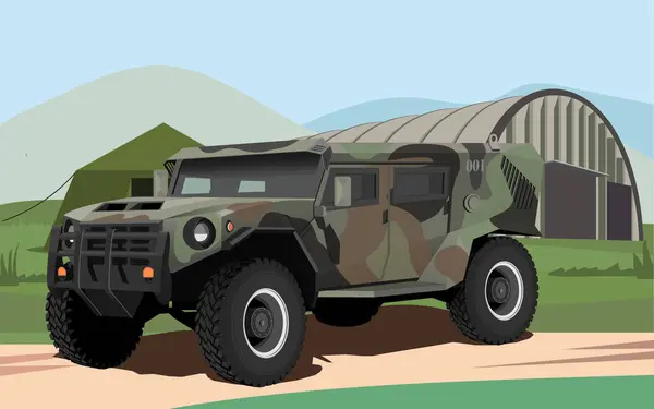 stock vector vector army command armored vehicle on military base background