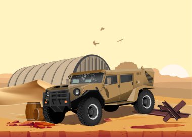 Çölde ve dağlarda askeri zırhlı araç.