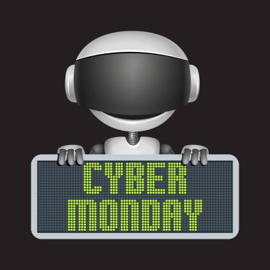 vector robot with electronic board cyber monday isolated on black background clipart