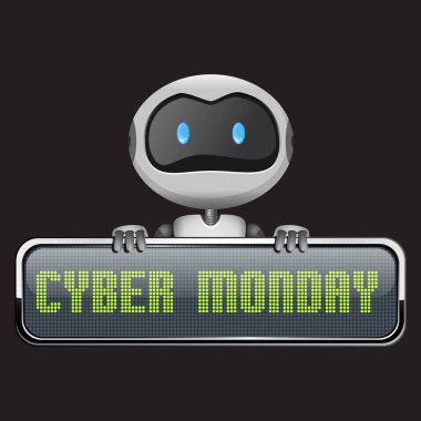 vector robot with electronic board cyber monday isolated on black background clipart