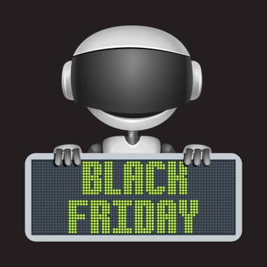 vector robot with electronic board black friday isolated on black background clipart