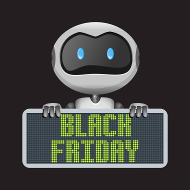 vector robot with electronic board black friday isolated on black background clipart