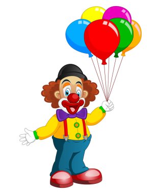 Beyaz arkaplanda balonları olan vektör palyaço